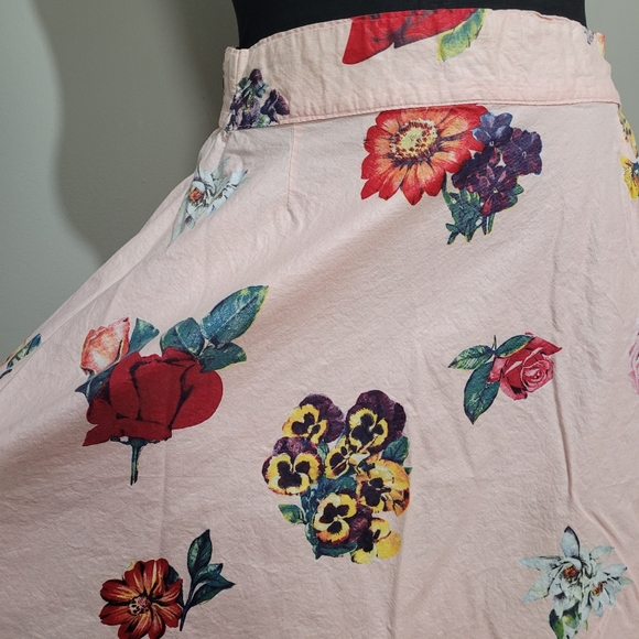 Vintage pink floral circle skirt retro handmade skirt - Picture 10 of 13